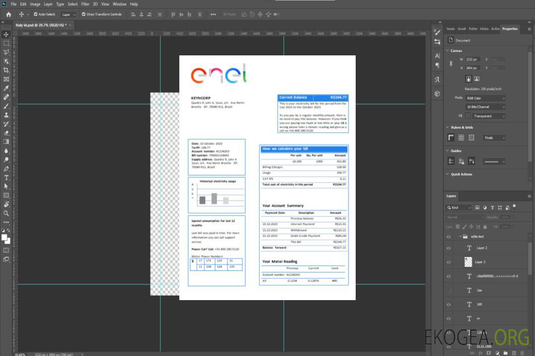 Facture commerciale du service public d'électricité d'Enel Brésil, SCR template Facture commerciale du service public d'électricité d'Enel Brésil, SCR template